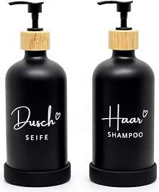 BoBoU Seifenspender Glas 2er Set Schwarz 500 ml