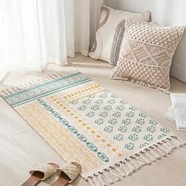 Boho Teppich klein 58 x 88 cm, Baumwolle Teppich