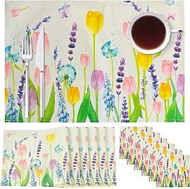 Boho Tischsets 6er-Set - 44x30cm Blumen Grün