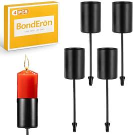BondEron 4 Stück Kerzenhalter Metall Schwarz für 