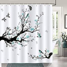 Bonhause Duschvorhang Blaue Blumen Vogel AST