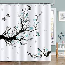 Bonhause Duschvorhang Blaue Blumen Vogel AST
