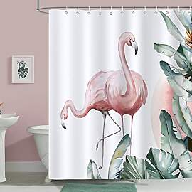 Bonhause Duschvorhang Rosa Flamingo Tropische