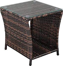 Bonnlo Rattan Beistelltisch mit Glasplatte,