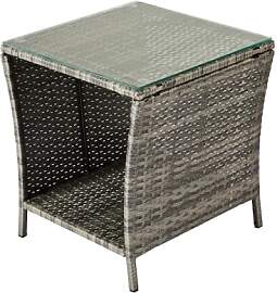 Bonnlo Rattan Beistelltisch mit Glasplatte,