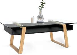 bonVIVO Couchtisch Glas Schwarz mit Bambus –