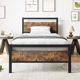 BORPHOM Bett 90x200 Bettrahmen aus Metall Holz