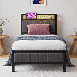 BORPHOM Bettrahmen mit LED,Ladestation Einzelbett