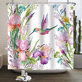 Bovlleetd Aquarell Blume Vogel Duschvorhang