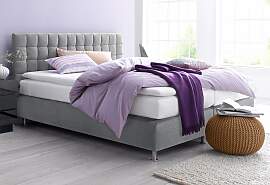 Boxspringbett, grau, B:215cm L:210cm, Microvelours 