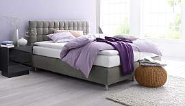 Boxspringbett, grau, B:215cm L:210cm, Microvelours 