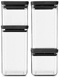 Brabantia 4er-Set Vorratsdose Eckig, Tasty+, Dunk
