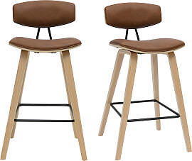 Braune und helle Holzdesign-Barhocker H69 cm (Set