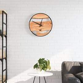 Braune Wanduhr Ø35 cm aus Eisen und Olivenholz,