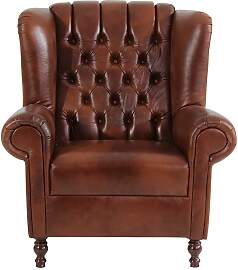 Brauner Chesterfield Ohrensessel aus Echtleder