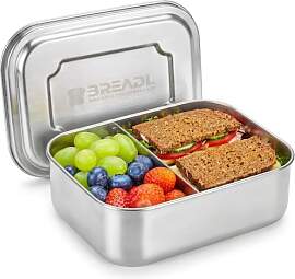BREADL Edelstahl Brotdose, Feste Trennwand und 2