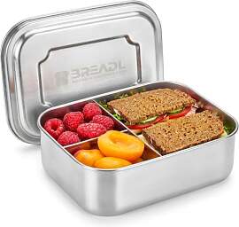 BREADL Edelstahl Brotdose, Feste Trennwand und 3