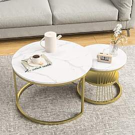 BRILVERDE Couchtisch 2er Set Rund,Wohnzimmertisch