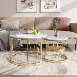 BRILVERDE Couchtisch Rund 2er Set,Wohnzimmertisch