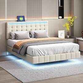 BRILVERDE Polsterbett 160x200 mit LED und USB,