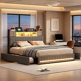 BRILVERDE Polsterbett 160x200 mit Stauraum,