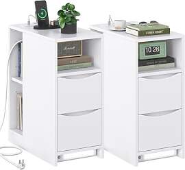 Brinlawb Nachttisch 2er Set mit Ladefunktion und