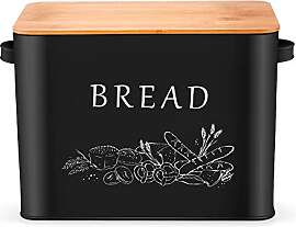Brotkasten, Herogo Metall Brotbox mit Holzdeckel