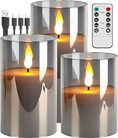 Broyal 3er-Set Led Kerzen Aufladbar,Grau Glas LED