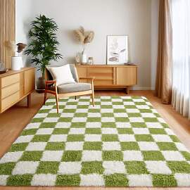BSGIFT Hochflor Teppich Flauschig Kariert 140x200, 