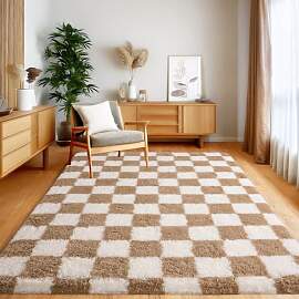 BSGIFT Hochflor Teppich Flauschig Kariert 140x200, 