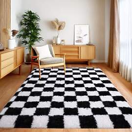 BSGIFT Hochflor Teppich Flauschig Kariert 140x200, 