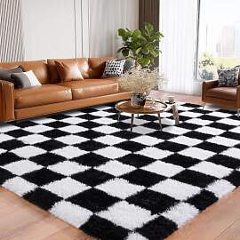 BSGIFT Hochflor Teppich Flauschig Kariert 160x230, 