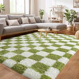 BSGIFT Hochflor Teppich Flauschig Kariert 240x340, 