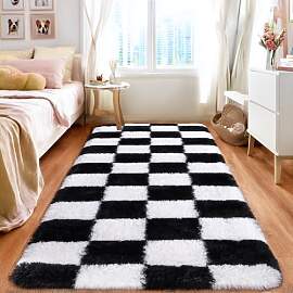 BSGIFT Hochflor Teppich Flauschig Kariert 80x150