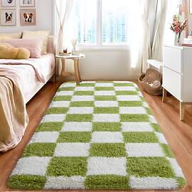 BSGIFT Hochflor Teppich Flauschig Kariert 80x150