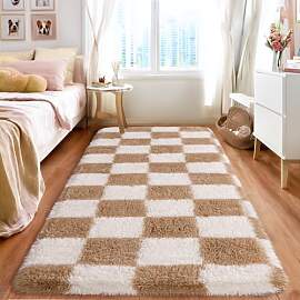 BSGIFT Hochflor Teppich Flauschig Kariert 80x150