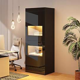 BTM Hochglanz Schwarz Vitrine mit LED-Beleuchtung, 