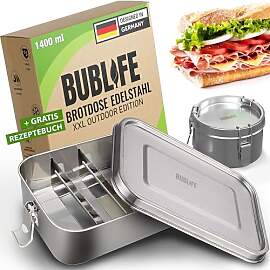 Bublife Brotdose Edelstahl mit Fächern Lunchbox