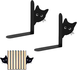 Buchstützen Metall, 2 StüCk Schwarz Katze