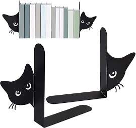 Buchstützen Metall Schwarz, 2 Stück Katze