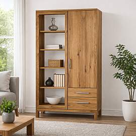 Bücherschrank mit Tür Wildeiche geölt