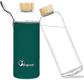 Bugucat Glasflasche 1 Liter, Trinkflasche Aus