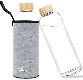 Bugucat Trinkflasche 1 Liter, Glas aus Borosilikat 
