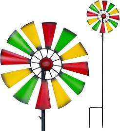 Buntes Metall Windrad mit Erdspieß - 126 cm x 33