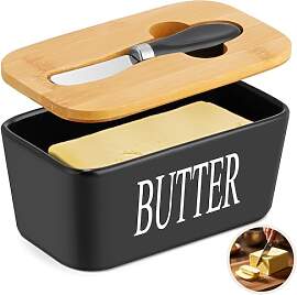 Butterdose aus Keramik mit Holzdeckel,