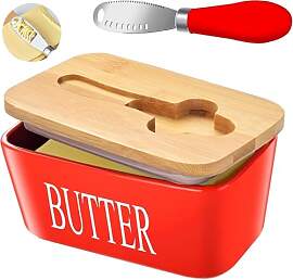 Butterdose aus Keramik mit Holzdeckel, luftdichter 