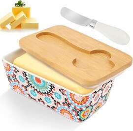 Butterdose Keramik, Butterglocke mit Holzdeckel
