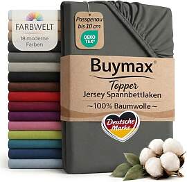 Buymax Jersey Spannbettlaken Topper 120x200 cm