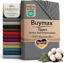Buymax Jersey Spannbettlaken Topper 180x200 cm
