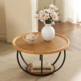 Cagnolier Couchtisch Rund, Couchtisch Holz Ø80 cm 